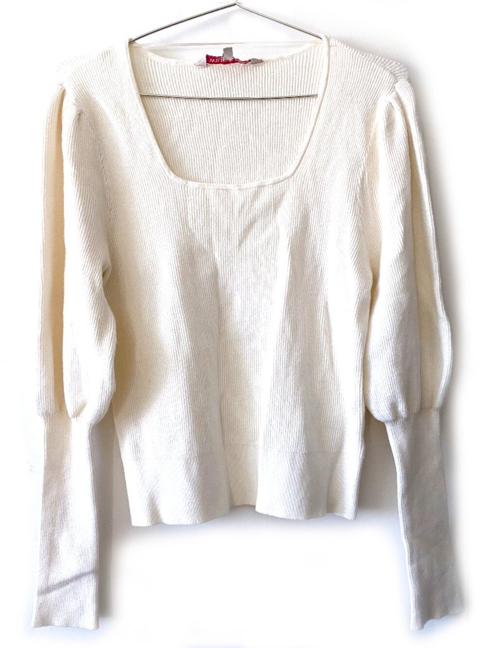 NWOT Women's Dolman Sleeve Cream White Square Neck Sweater, Size L